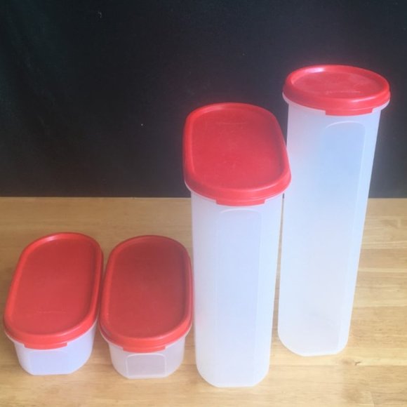 Tupperware set of 4 Modular Mates with Red tops